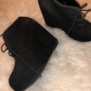 Black Wedge Lace Up Booties
